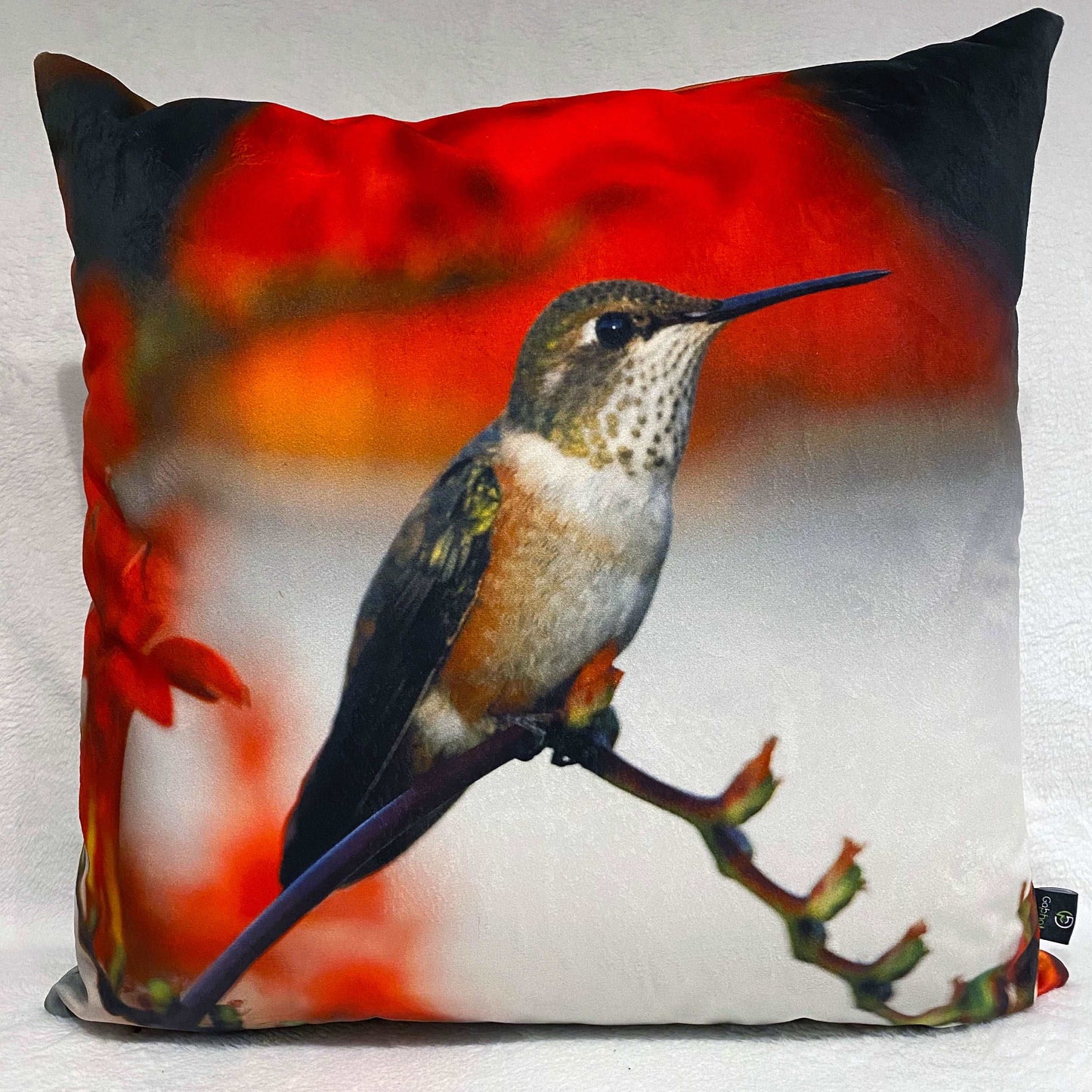 Coussin 18x18 Colibri roux fleurs rouges CS-1818-004