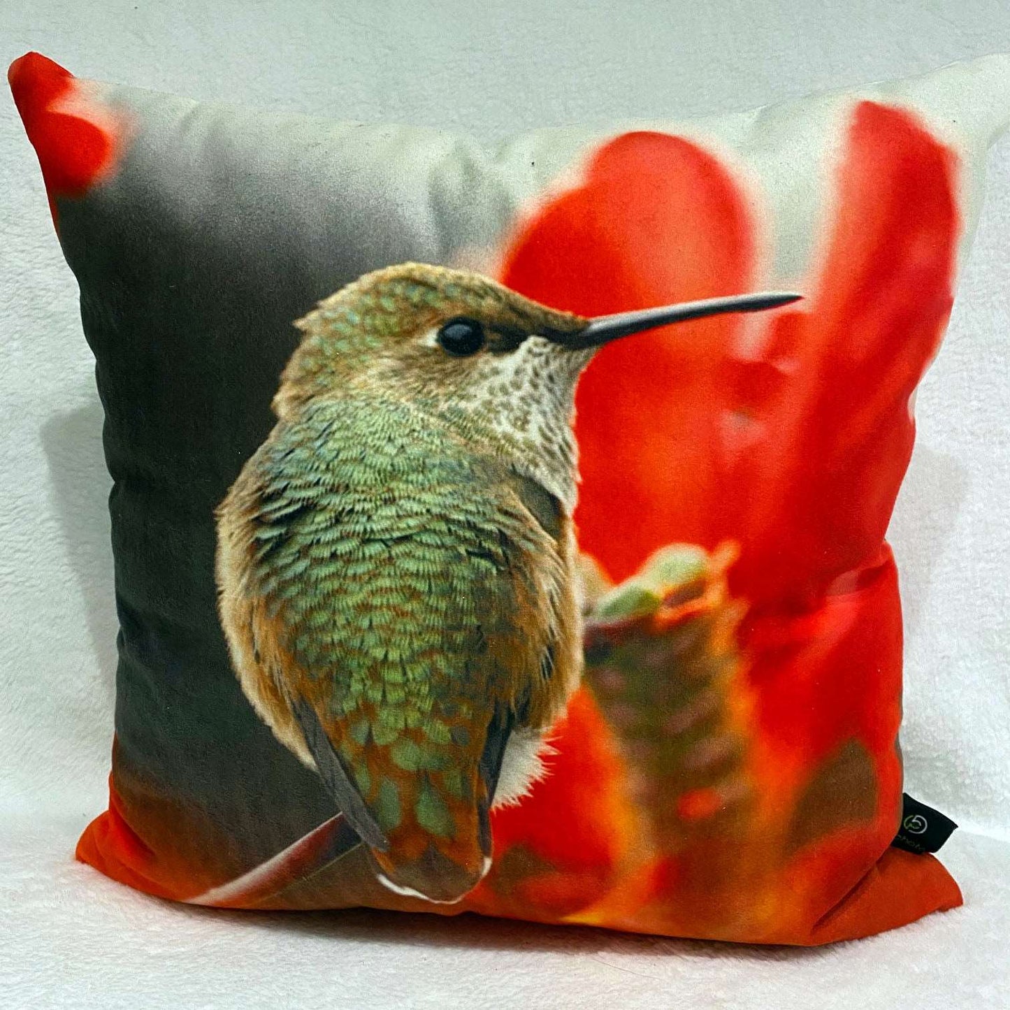 Coussin 14x14 Colibri roux gros plan CS-1414-007