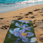 Serviette de Plage Pavots bleu \Roses tremières