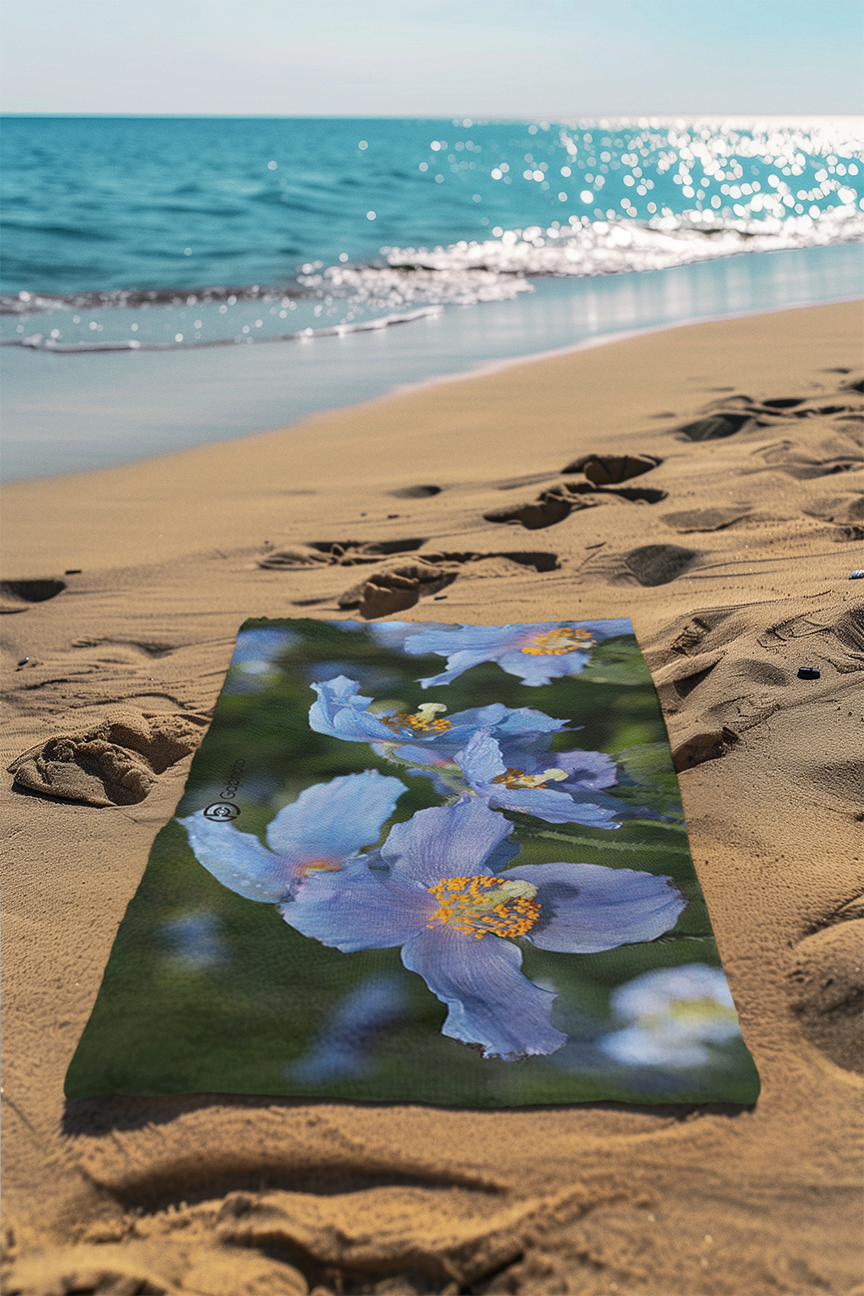 Serviette de Plage Pavots bleu \Roses tremières