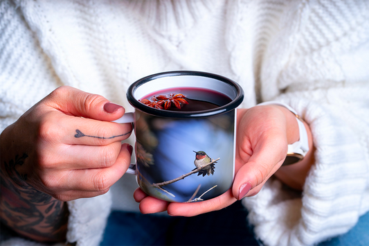 Tasse en métal TA-001 Colibri fond bleu